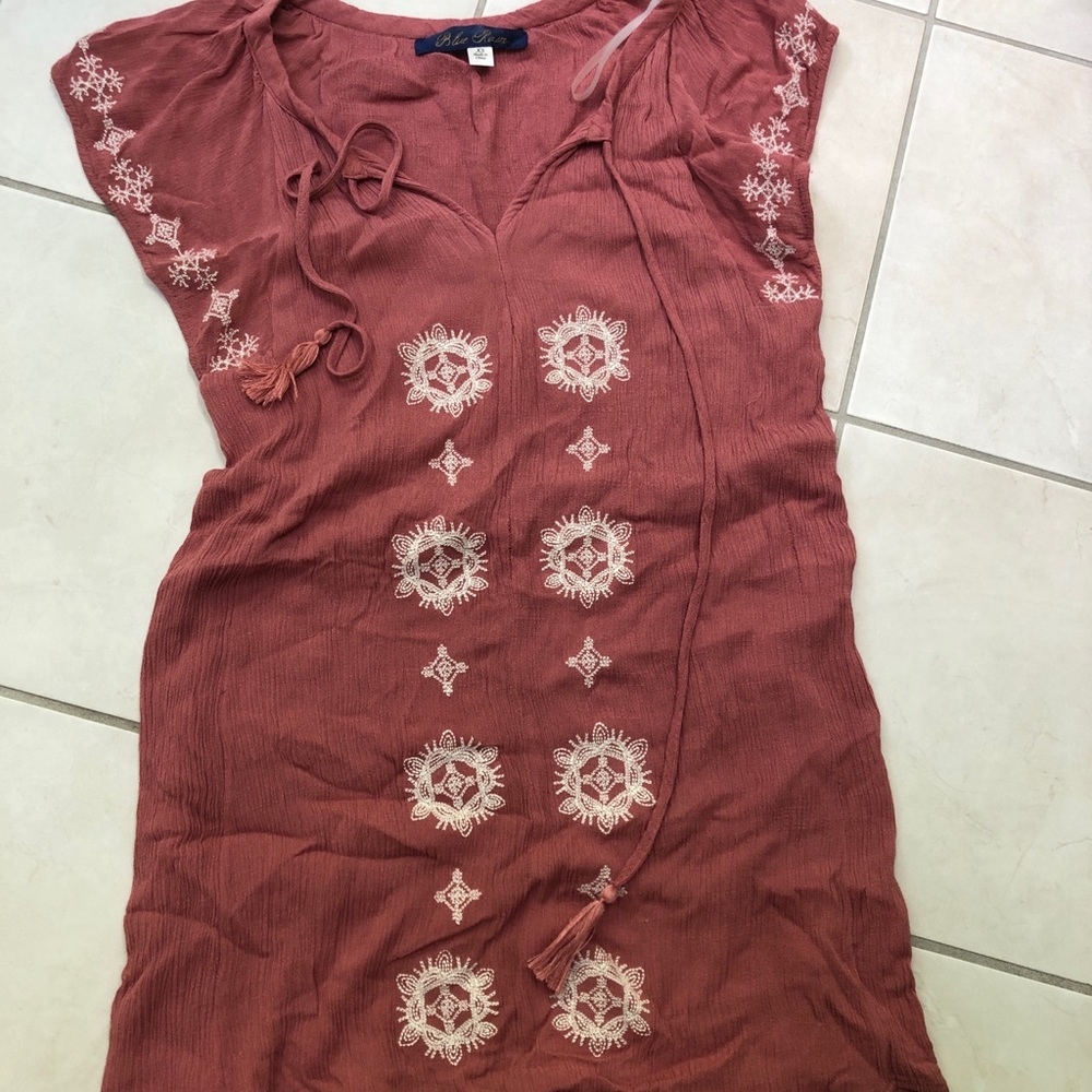 pink dress with white pattern